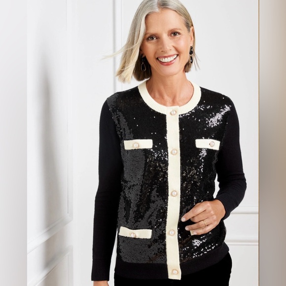 Talbots Black and White Sequin Cardigan - Picture 6 of 16